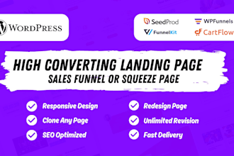 build wordpress landing page design, squeeze page, sales page, or sales funnel