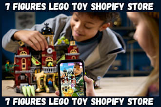 design 7 figures lego shopify store toys website logo toy dropshipping store