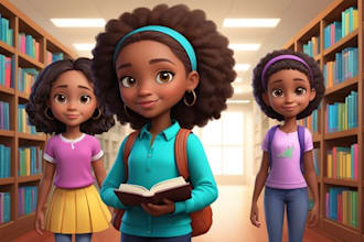 design 3d african american children illustration, 3d children illustration