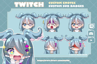 draw cute twitch emotes and badges for vtuber, discord, etc