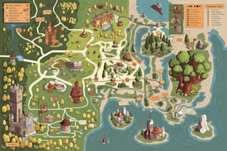 draw unique cartoonic fantasy vector map, event maps, city maps, illustration