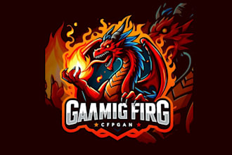 design awesome modern gaming fire dragon mascot logo  n one day