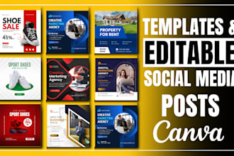 design editable social media posts, ads and canva templates