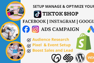 setup facebook ads campaign tiktok shop instagram promotion google ads campaign