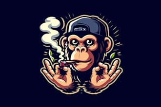 design creative monkey smoking head mascot logo in 1 day