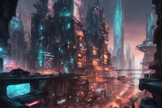 do futuristic cyberpunk city and scifi concept art