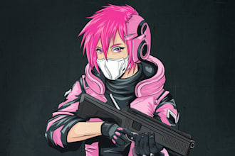 draw cyberpunk anime pop art style character illustration
