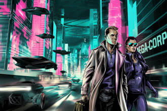 create a cyberpunk illustration style or fan arts