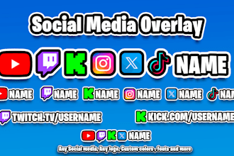 create social medias overlay banner twitch kick stream