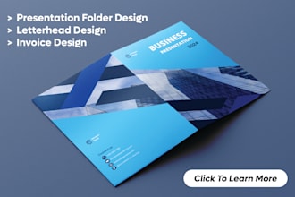 design professional invoice, presentation folder, and letterhead for business