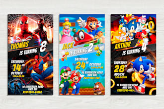 design a spiderman, sonic or mario bros birthday card