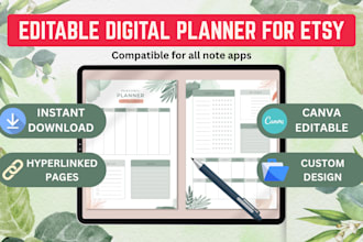 design digital planner, journal design, hyperlinked planner for etsy