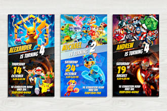 design a pokemon, avengers or paw patrol birthday card