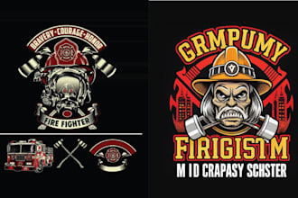 make skull fireman firefighter logo t shirt design
