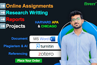 write research reports, online assignments, projects in apa harward ms word