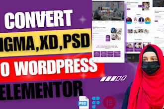 convert figma,xd,PSD to wordpress with elementor pro