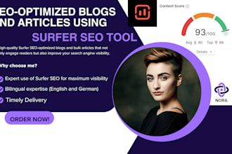 write engaging surfer SEO optimized blogs, bulk articles, and german blogs