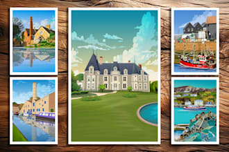 transform house building image vector art illustration, city skyline drawing