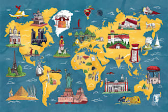 draw custom travel illustrated vector map design