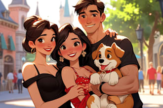 design a professional disney family, couple or group portrait