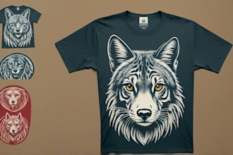 create animal linocut tshirt design for brands