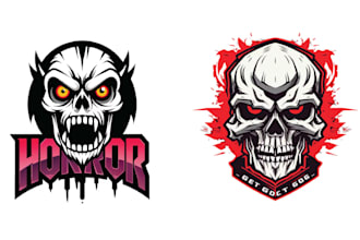 do retro halloween skull horror logo in vintage style