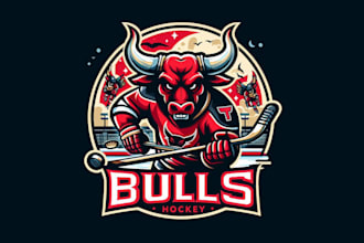 create your creative bulls hockey mascot logo in one day