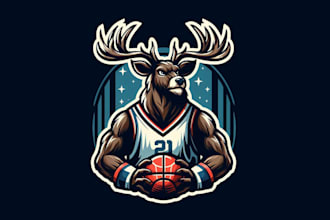 make a high quality deer basketball mascot logo in 15 hours