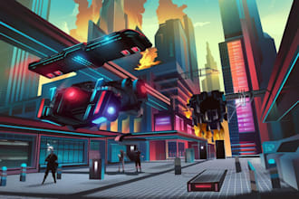 draw sci fi illustration of futuristic cyberpunk city