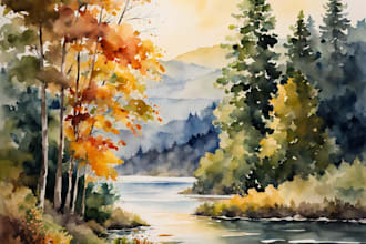 create a landscape digital watercolor painting