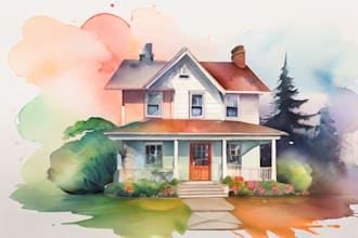create house or building photo into watercolor art