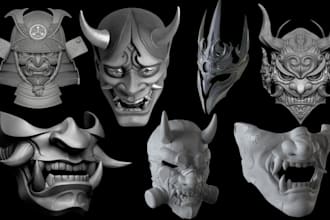 3d japanese mask, oni mask, kitsune mask, blender, 3d model for printing