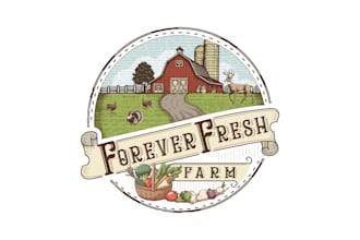 design a premium hand dawn vintage farm or ranch logo