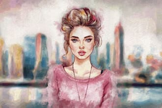 make a realistic watercolor portrait, sketch from photos
