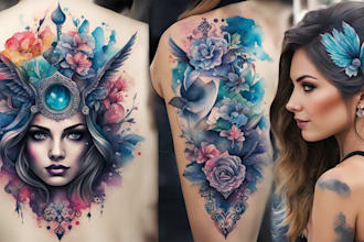draw watercolor tattoo design
