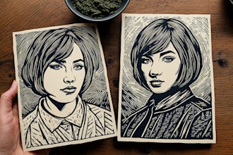 draw a custom portrait in linocut style