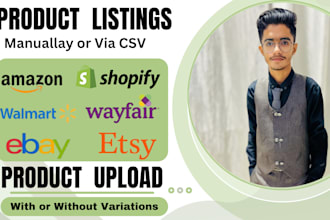 list products on etsy, amazon, ebay, shopify, wayfair and walmart