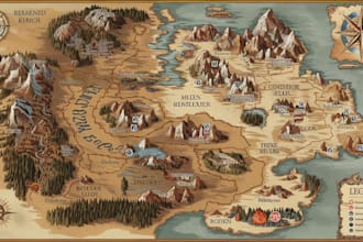 make fantasy map illustration for dnd, novels and games