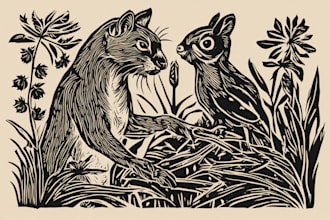 illustrate animal or botanical linocut digital art  based on your request