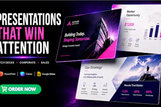 redesign urgent, stunning, animated slideshow presentation on ppt and canva