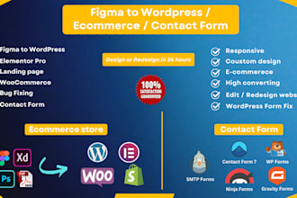 do figma to wordpress, elementor , landing page, ecommerce store or gravity form