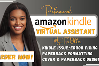 amazon virtual assistant for book formatting, self publishing, kdp issue fixing