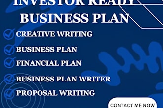 write investor ready business plan, proposal, pitch deck, market research