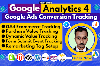 set up google analytics 4, tag manager, ads conversion tracking, ga4 ecommerce