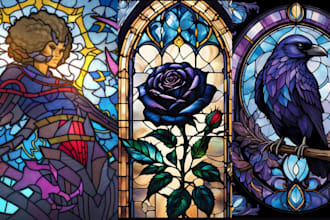 draw stained glass art anime glass art for your novel, book cover and card game