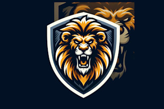design eye catchy angry lion mascot logo very fast with super color