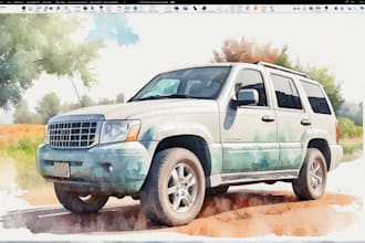 create a digital watercolor painting from your vehicle portrait