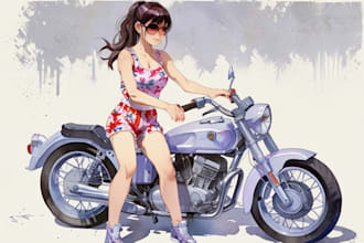 paint car and motorcycle portraits in watercolor