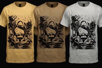 create awesome linocut style t shirt design for you