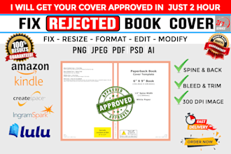 fix all rejection issues for amazon kdp book cover and kindle book cover design